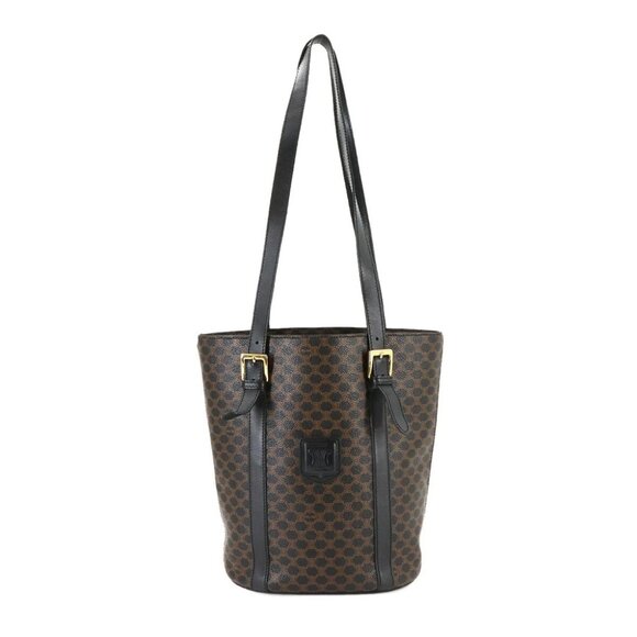 CELINE Macadam Shoulder Bag PVC Leather Black Brown Vintage Purse 90280882 - Picture 1 of 10